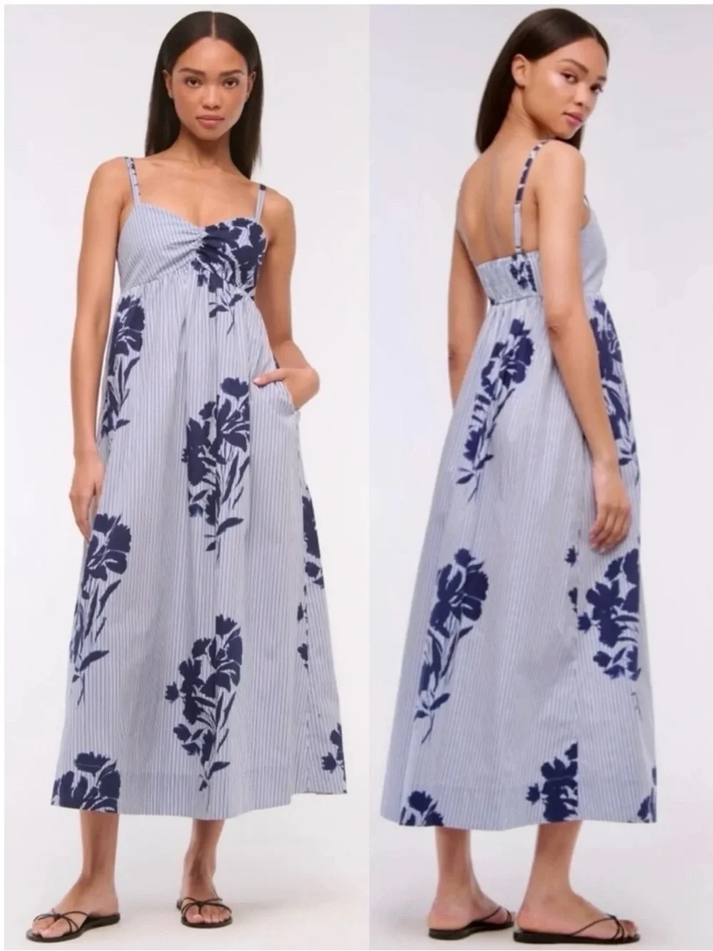 Abercrombie sweetheart babydoll maxi dress with floral navy design
